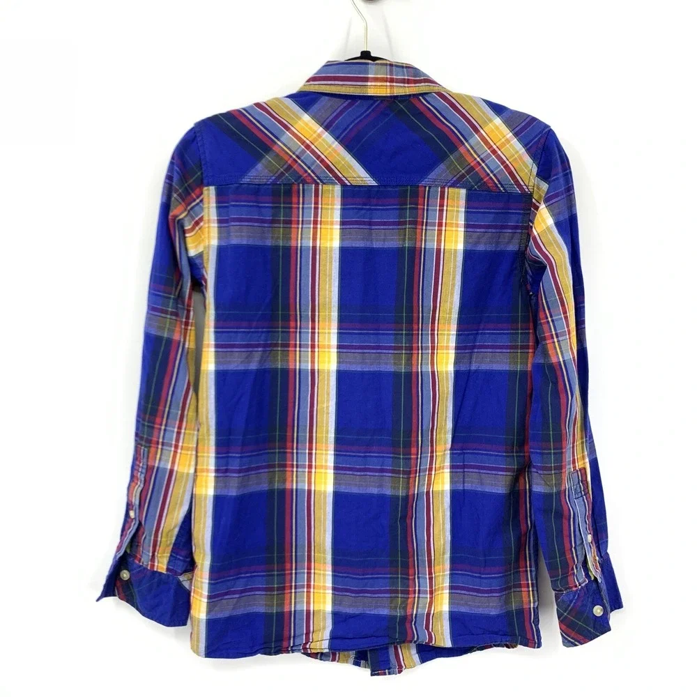 Eddie Bauer Kids XL‎ Shirt Button Down Top Blue Yellow Plaid Long Sleeve Cotton